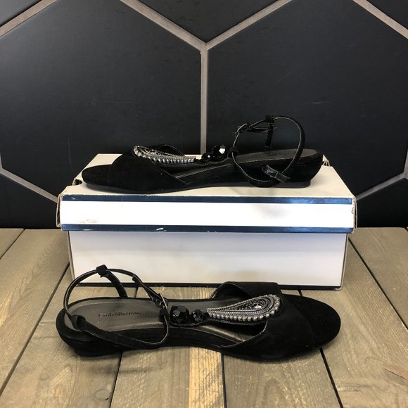 ~Used Womens Croft & Barrow Celeste Black Open Toe Flat Sandals Fancy Size 9 - Picture 2 of 7